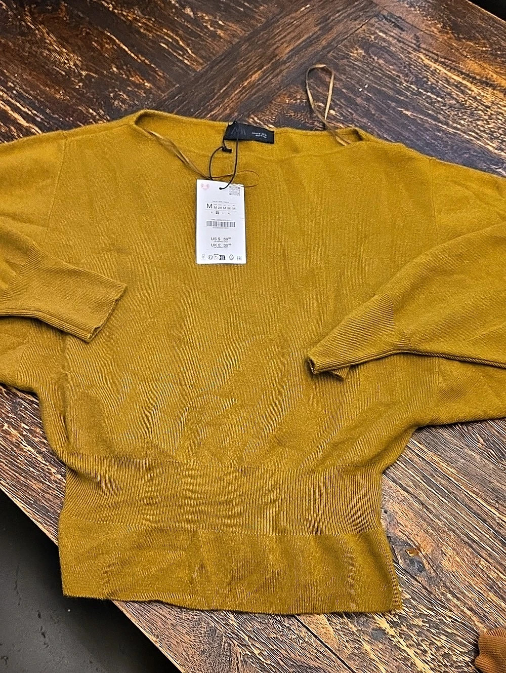 ZARA Knit Sweater Dolman Sleeve Yellow Mustard Nwt Medium